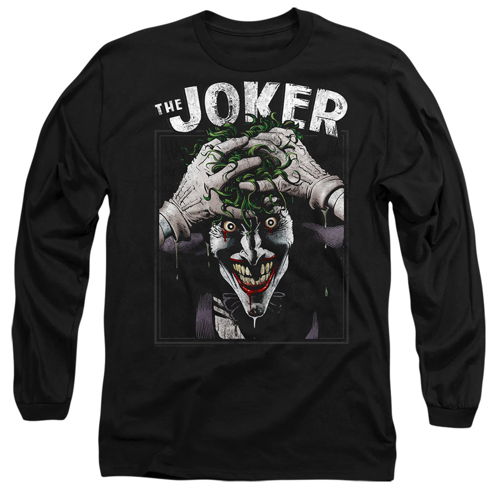 AN OFFCIALLY LICENSED BATMAN CRAZED JOKER MEN'S LONG SLEEVE T-SHIRT BLACK