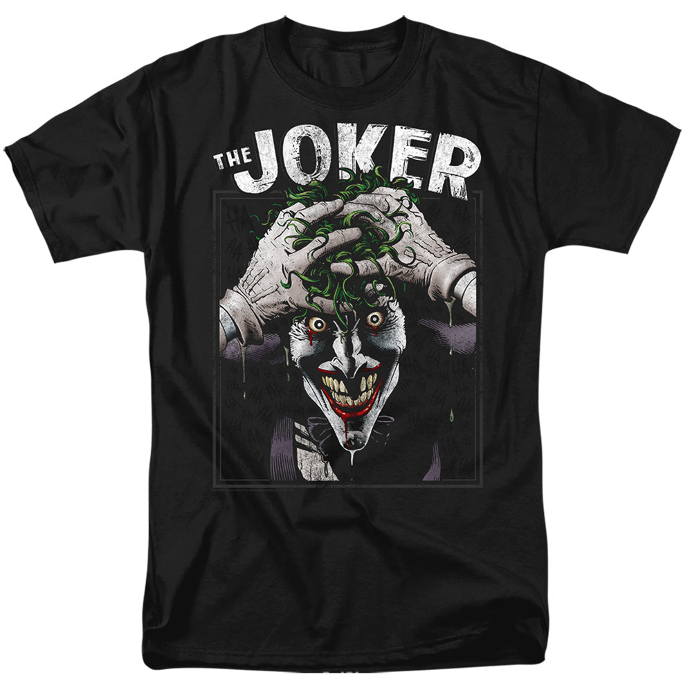 AN OFFCIALLY LICENSED BATMAN CRAZED JOKER MEN'S REGULAR FIT T-SHIRT BLACK