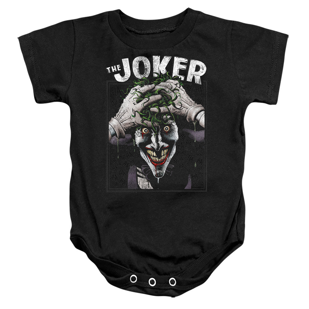 AN OFFCIALLY LICENSED BATMAN CRAZED JOKER BABY BODYSUIT BLACK