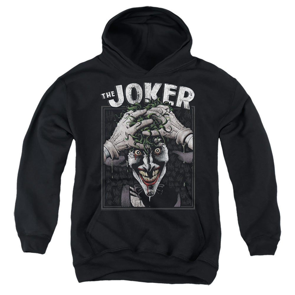 AN OFFCIALLY LICENSED BATMAN CRAZED JOKER YOUTH HOODIE BLACK