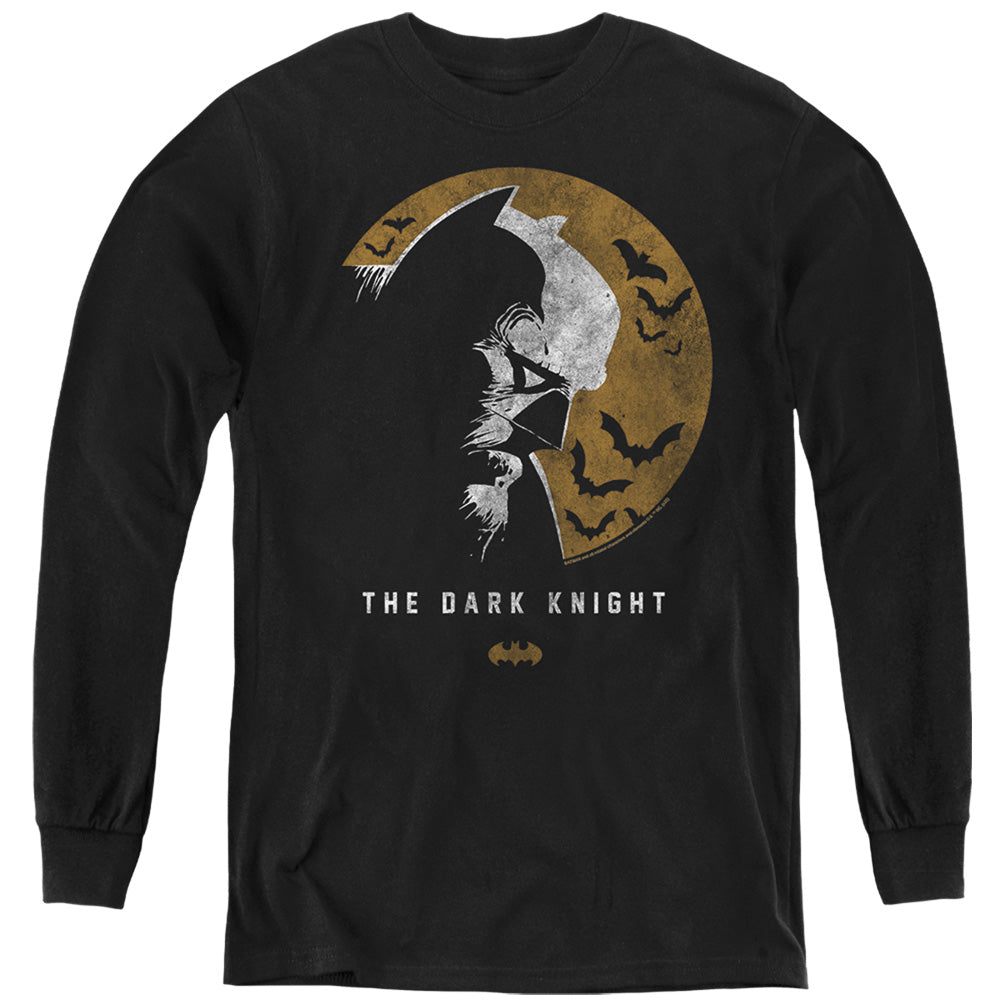 AN OFFCIALLY LICENSED BATMAN DARK KNIGHT MOON YOUTH LONG SLEEVE T-SHIRT BLACK