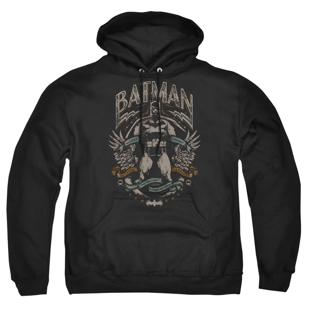 AN OFFCIALLY LICENSED BATMAN GOTHAM HERO ON BLACK ADULT UNISEX PULLOVER HOODIE BLACK