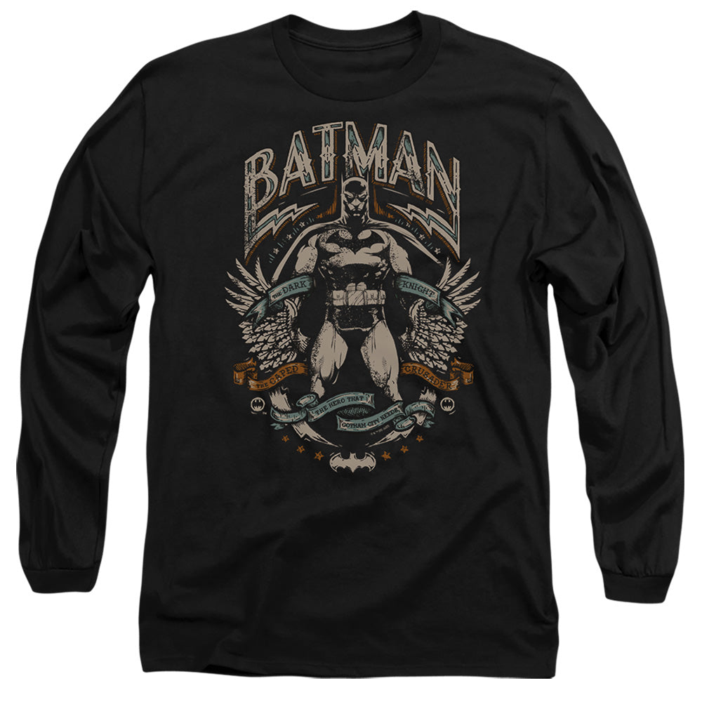 AN OFFCIALLY LICENSED BATMAN GOTHAM HERO ON BLACK MEN'S LONG SLEEVE T-SHIRT BLACK
