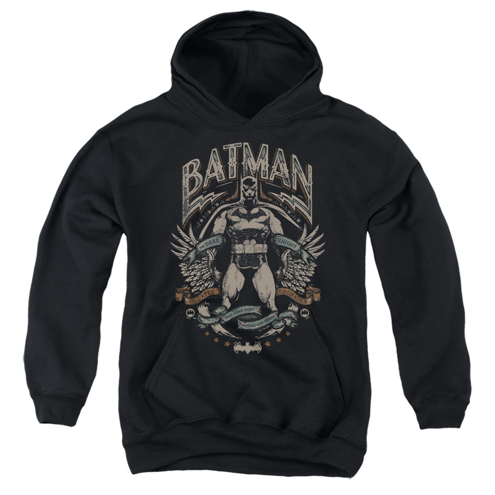 AN OFFCIALLY LICENSED BATMAN GOTHAM HERO ON BLACK YOUTH HOODIE BLACK