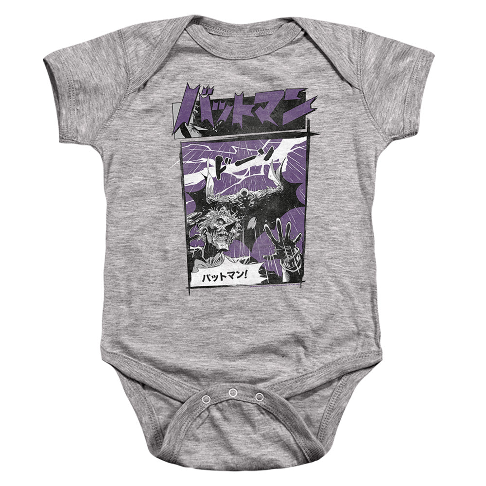 AN OFFCIALLY LICENSED BATMAN JAPAN HEROES 1 BABY BODYSUIT ATHLETIC HEATHER