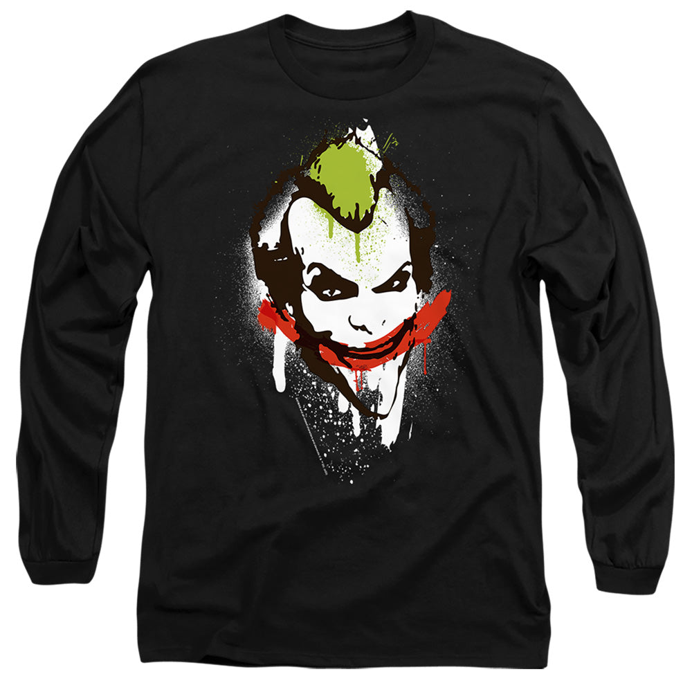 AN OFFCIALLY LICENSED BATMAN JOKER BIG FACE MEN'S LONG SLEEVE T-SHIRT BLACK