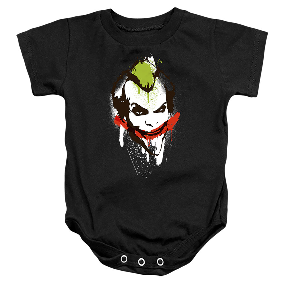 AN OFFCIALLY LICENSED BATMAN JOKER BIG FACE BABY BODYSUIT BLACK