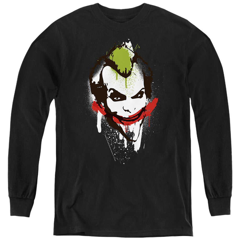AN OFFCIALLY LICENSED BATMAN JOKER BIG FACE YOUTH LONG SLEEVE T-SHIRT BLACK
