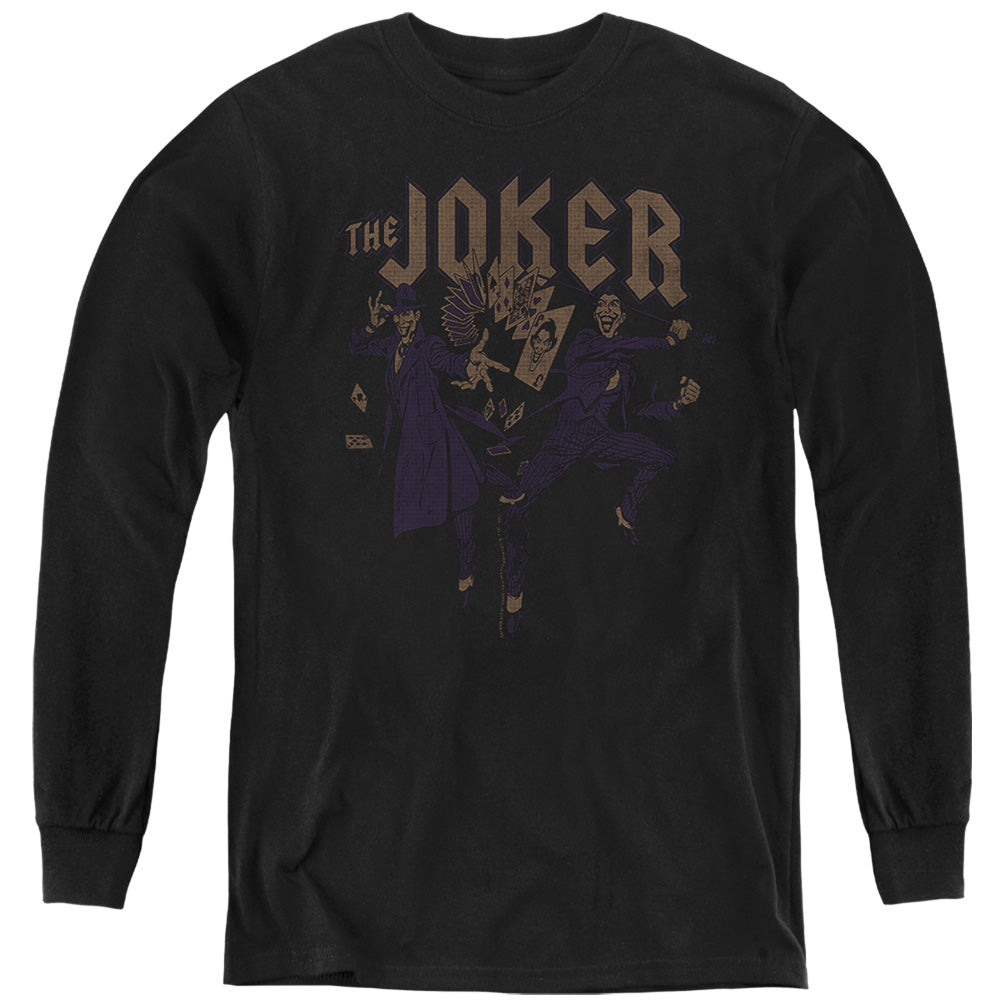 AN OFFCIALLY LICENSED BATMAN JOKER DUO YOUTH LONG SLEEVE T-SHIRT BLACK