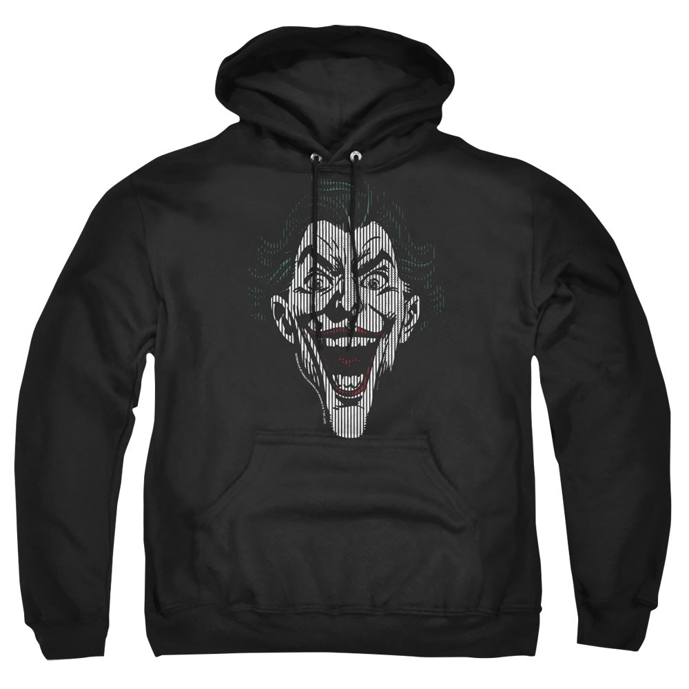 AN OFFCIALLY LICENSED BATMAN JOKER LINES ADULT UNISEX PULLOVER HOODIE BLACK