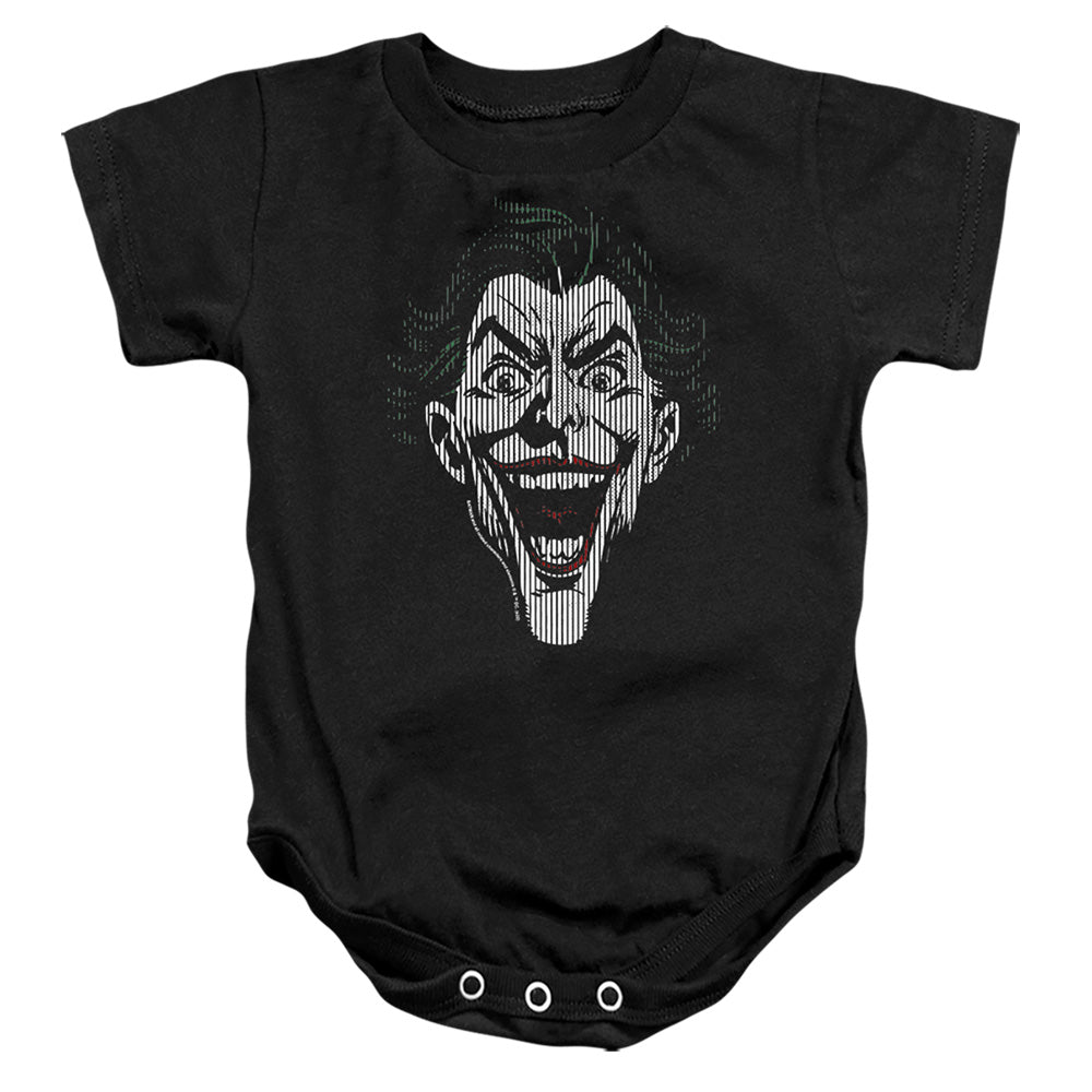 AN OFFCIALLY LICENSED BATMAN JOKER LINES BABY BODYSUIT BLACK