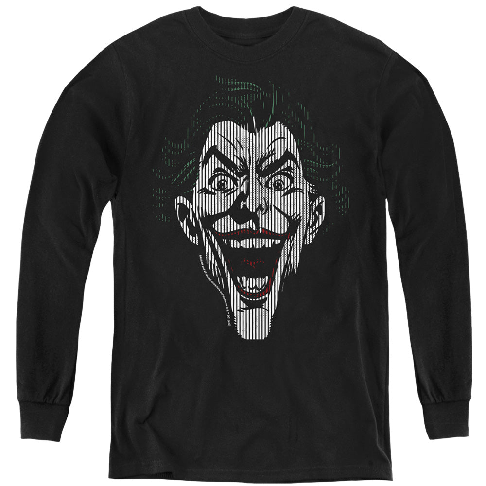 AN OFFCIALLY LICENSED BATMAN JOKER LINES YOUTH LONG SLEEVE T-SHIRT BLACK