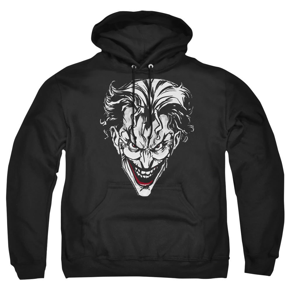 AN OFFCIALLY LICENSED BATMAN JOKER RED ON BLACK ADULT UNISEX PULLOVER HOODIE BLACK