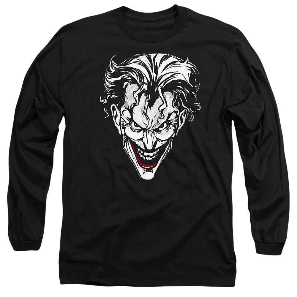 AN OFFCIALLY LICENSED BATMAN JOKER RED ON BLACK MEN'S LONG SLEEVE T-SHIRT BLACK