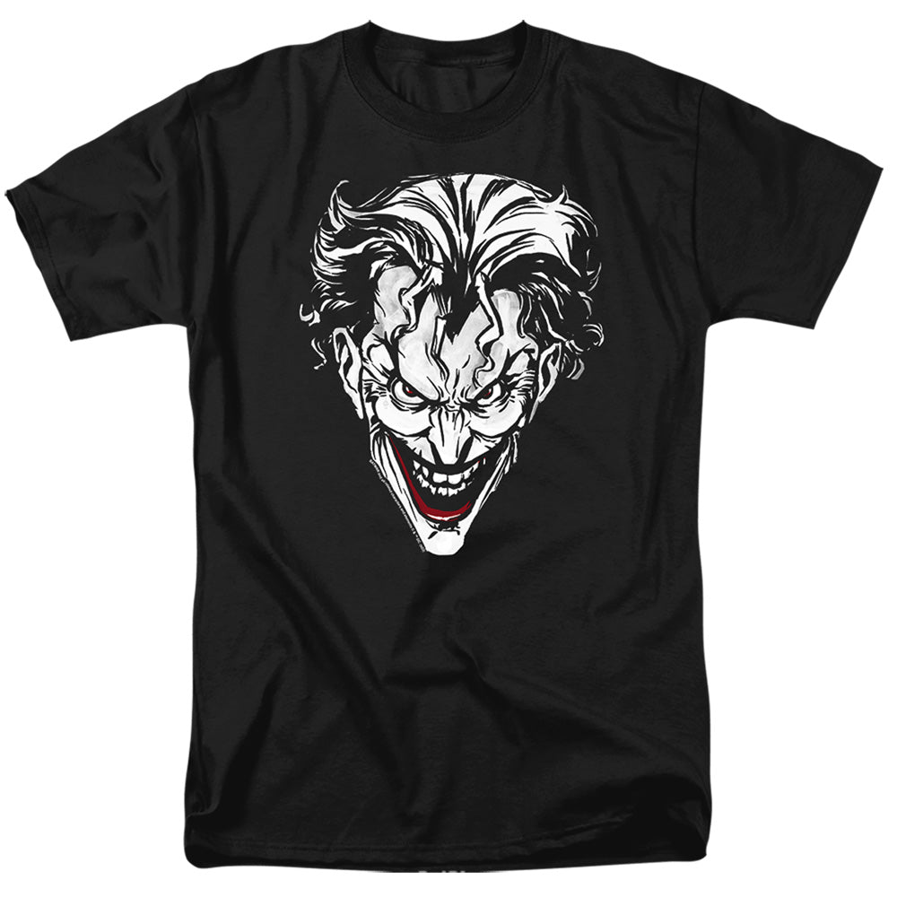 AN OFFCIALLY LICENSED BATMAN JOKER RED ON BLACK MEN'S REGULAR FIT T-SHIRT BLACK