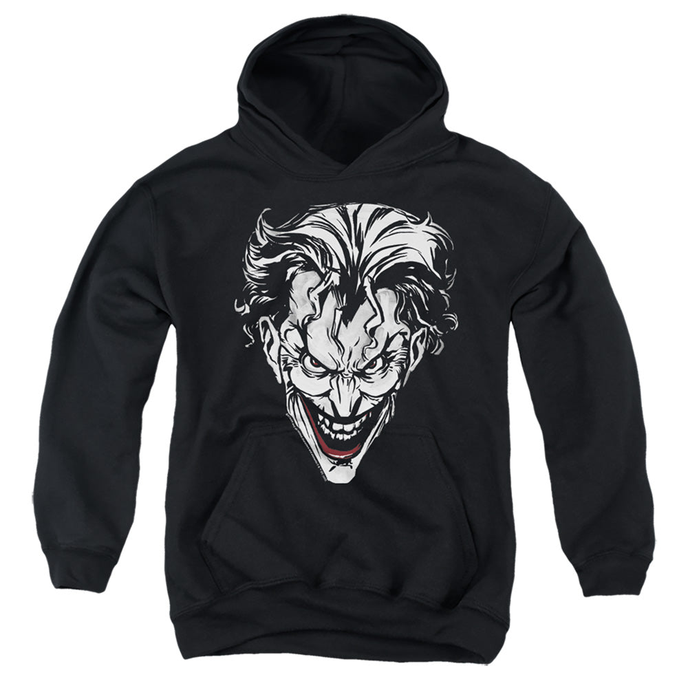AN OFFCIALLY LICENSED BATMAN JOKER RED ON BLACK YOUTH HOODIE BLACK