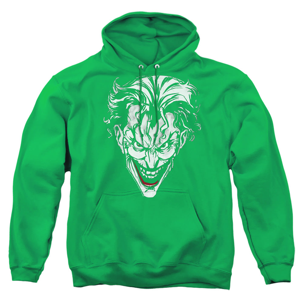 AN OFFCIALLY LICENSED BATMAN JOKER RED ON GREEN ADULT UNISEX PULLOVER HOODIE KELLY GREEN