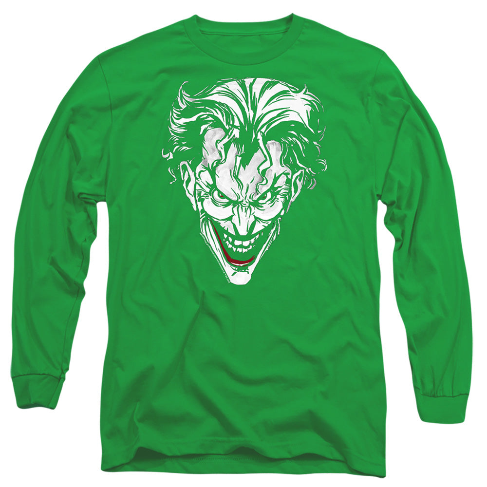 AN OFFCIALLY LICENSED BATMAN JOKER RED ON GREEN MEN'S LONG SLEEVE T-SHIRT KELLY GREEN