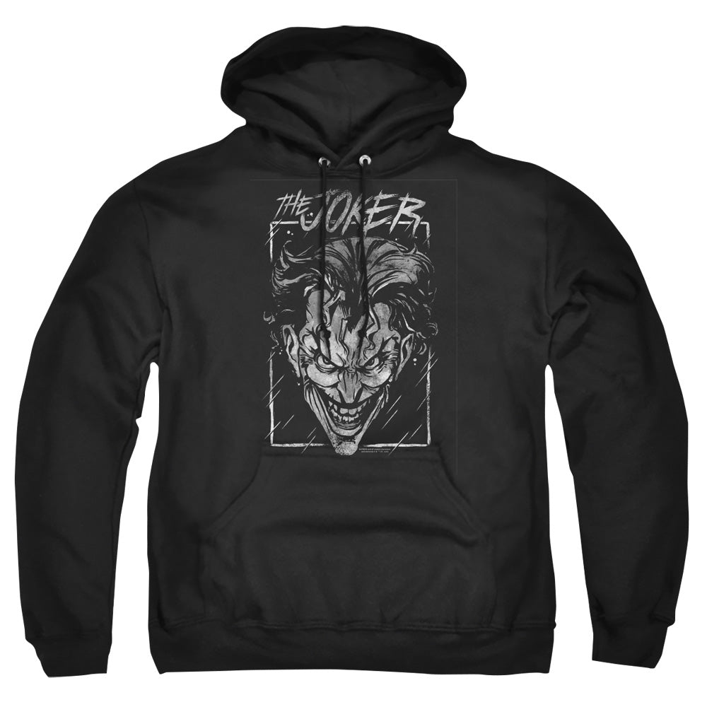 AN OFFCIALLY LICENSED BATMAN JOKER STORM ON BLACK ADULT UNISEX PULLOVER HOODIE BLACK