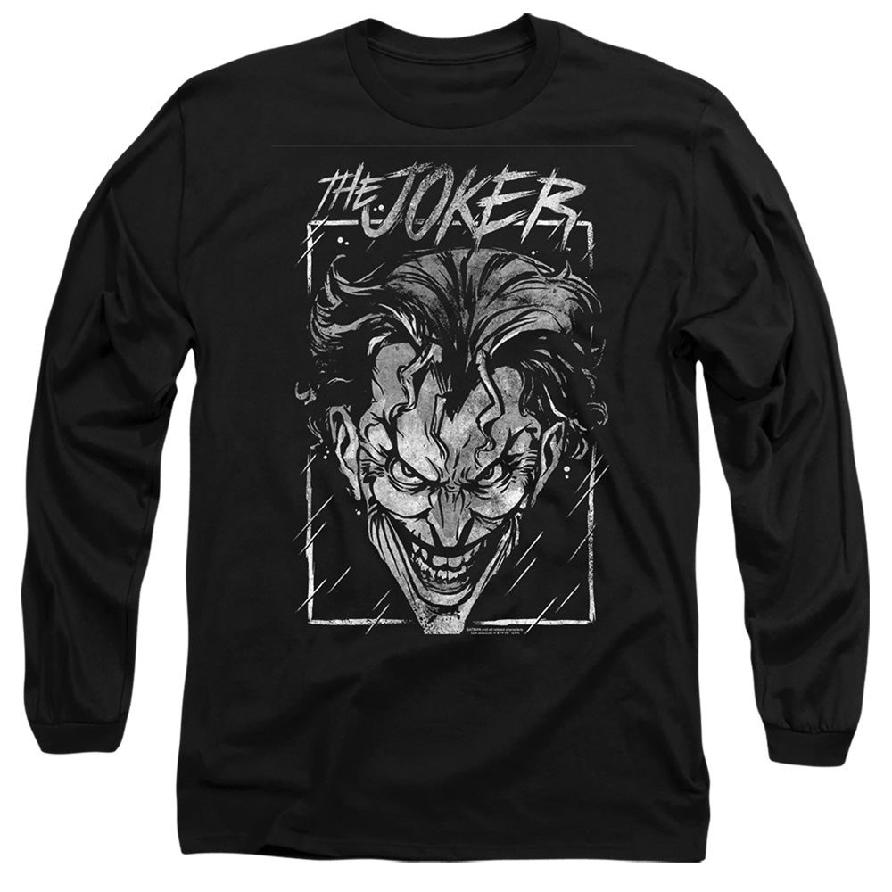 AN OFFCIALLY LICENSED BATMAN JOKER STORM ON BLACK MEN'S LONG SLEEVE T-SHIRT BLACK