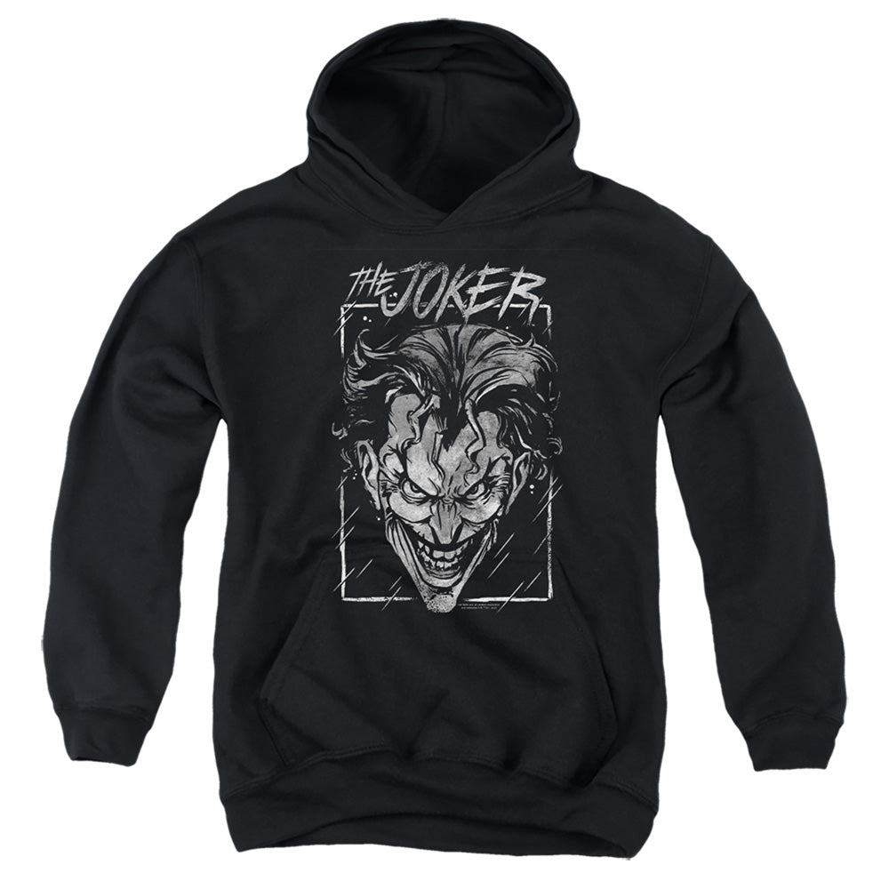 AN OFFCIALLY LICENSED BATMAN JOKER STORM ON BLACK YOUTH HOODIE BLACK
