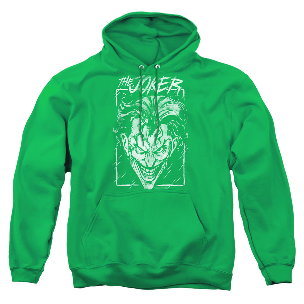 AN OFFCIALLY LICENSED BATMAN JOKER STORM ON GREEN ADULT UNISEX PULLOVER HOODIE KELLY GREEN