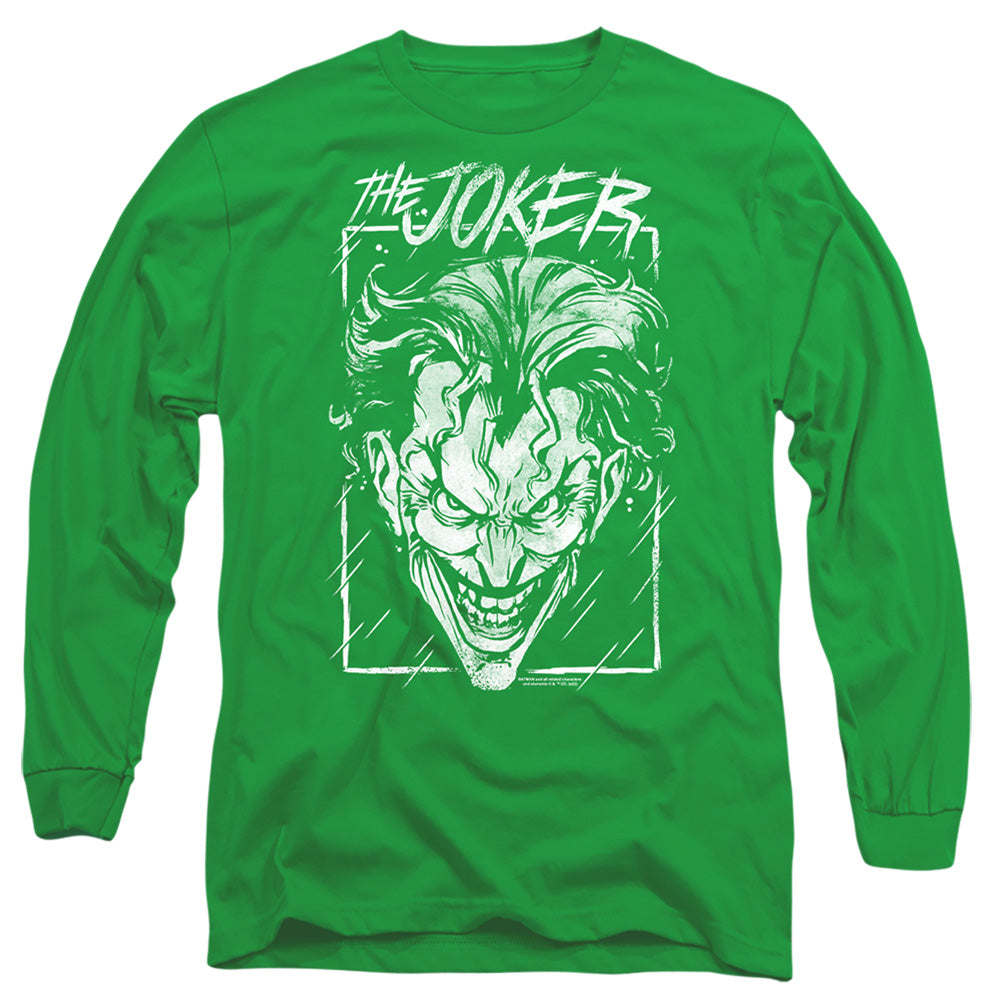 AN OFFCIALLY LICENSED BATMAN JOKER STORM ON GREEN MEN'S LONG SLEEVE T-SHIRT KELLY GREEN