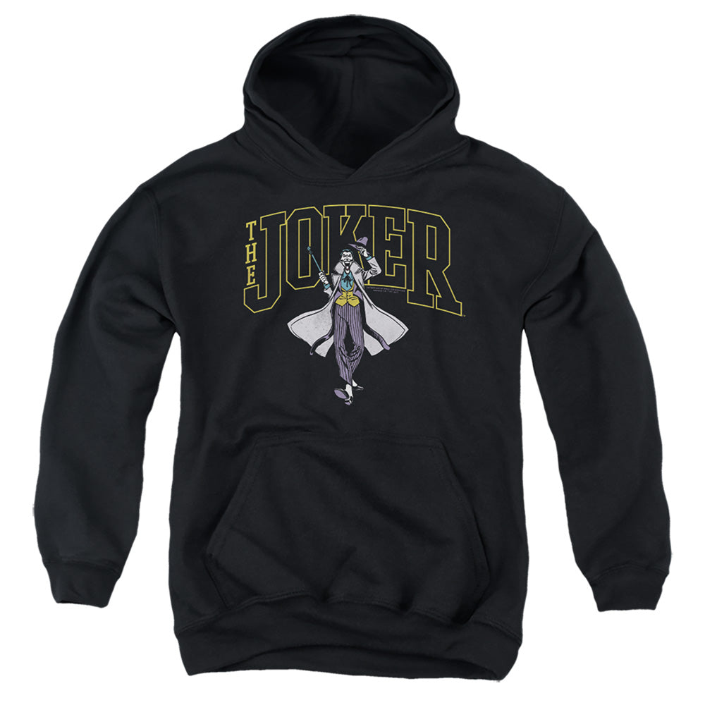 AN OFFCIALLY LICENSED BATMAN JOKER VARSITY ON BLACK YOUTH HOODIE BLACK