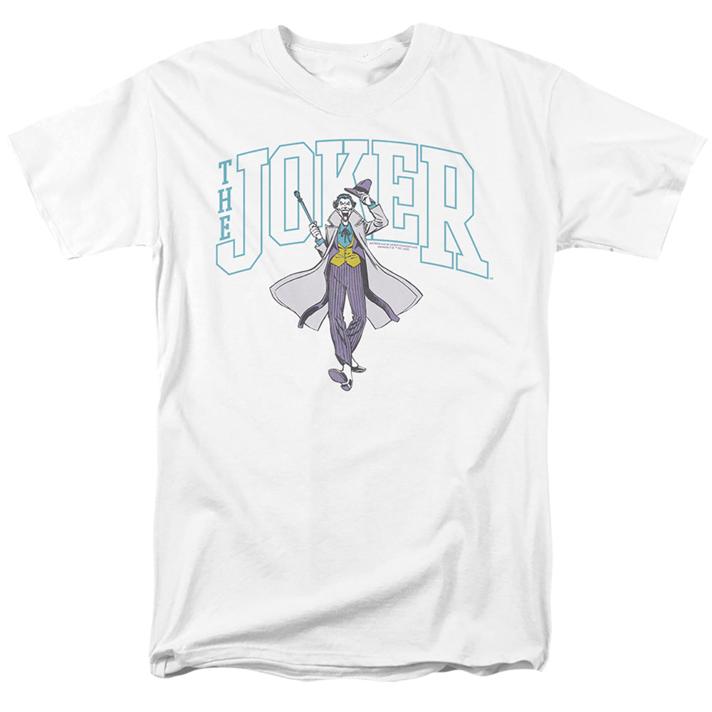 AN OFFCIALLY LICENSED BATMAN JOKER VARSITY ON WHITE MEN'S REGULAR FIT T-SHIRT WHITE