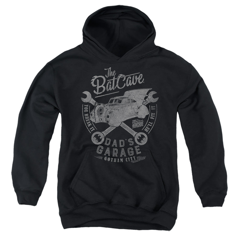 AN OFFCIALLY LICENSED BATMAN DAD'S GARAGE YOUTH HOODIE BLACK
