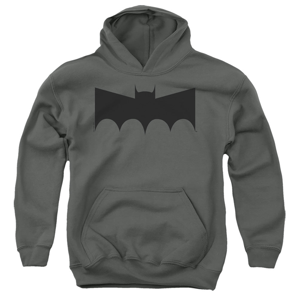 AN OFFCIALLY LICENSED BATMAN 50S BATMAN LOGO YOUTH HOODIE CHARCOAL