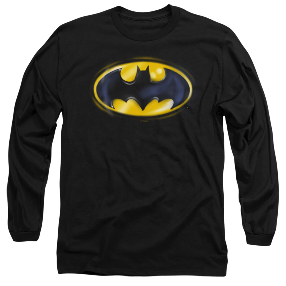 AN OFFCIALLY LICENSED BATMAN BATMAN AIRBRUSH LOGO MEN'S LONG SLEEVE T-SHIRT BLACK