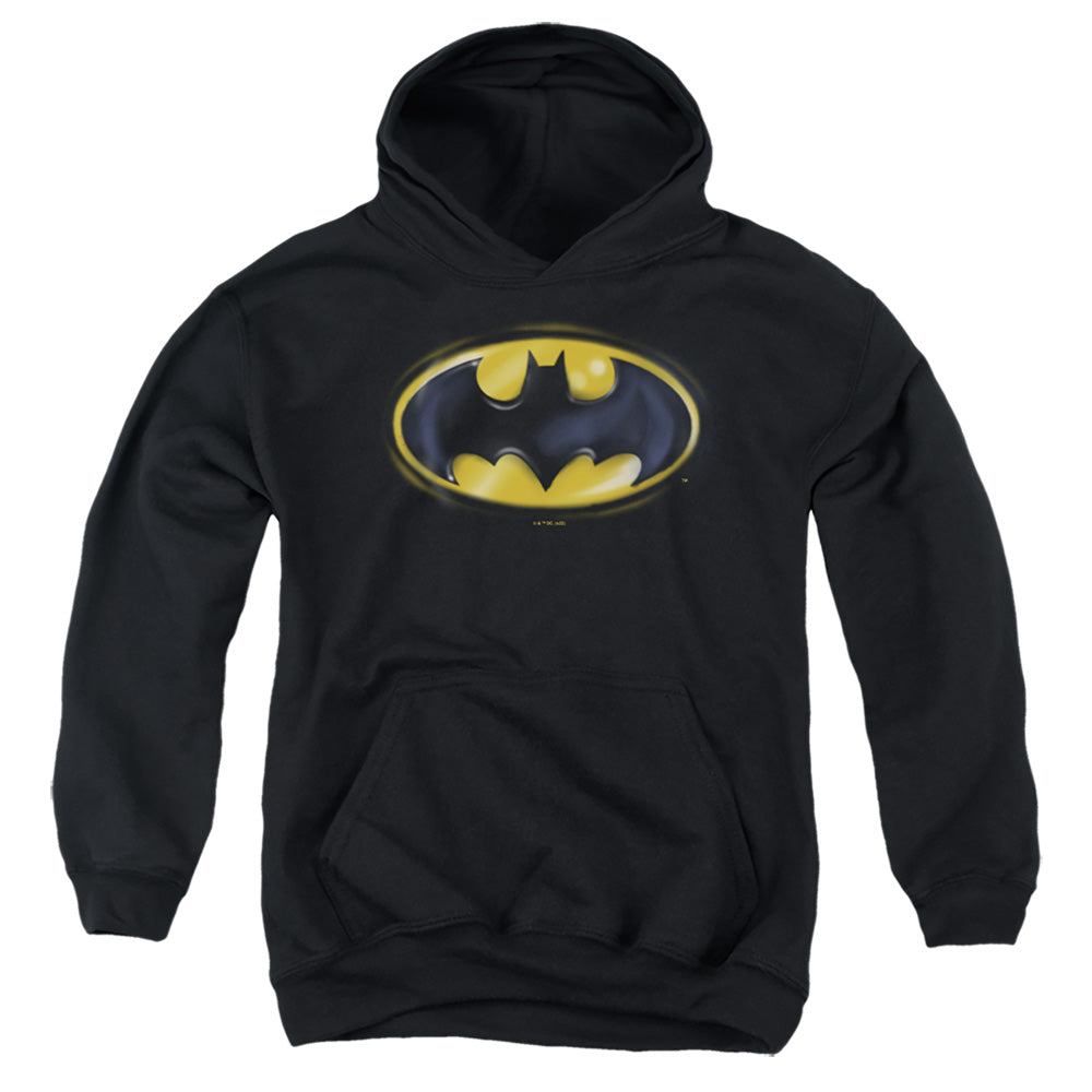 AN OFFCIALLY LICENSED BATMAN BATMAN AIRBRUSH LOGO YOUTH HOODIE BLACK