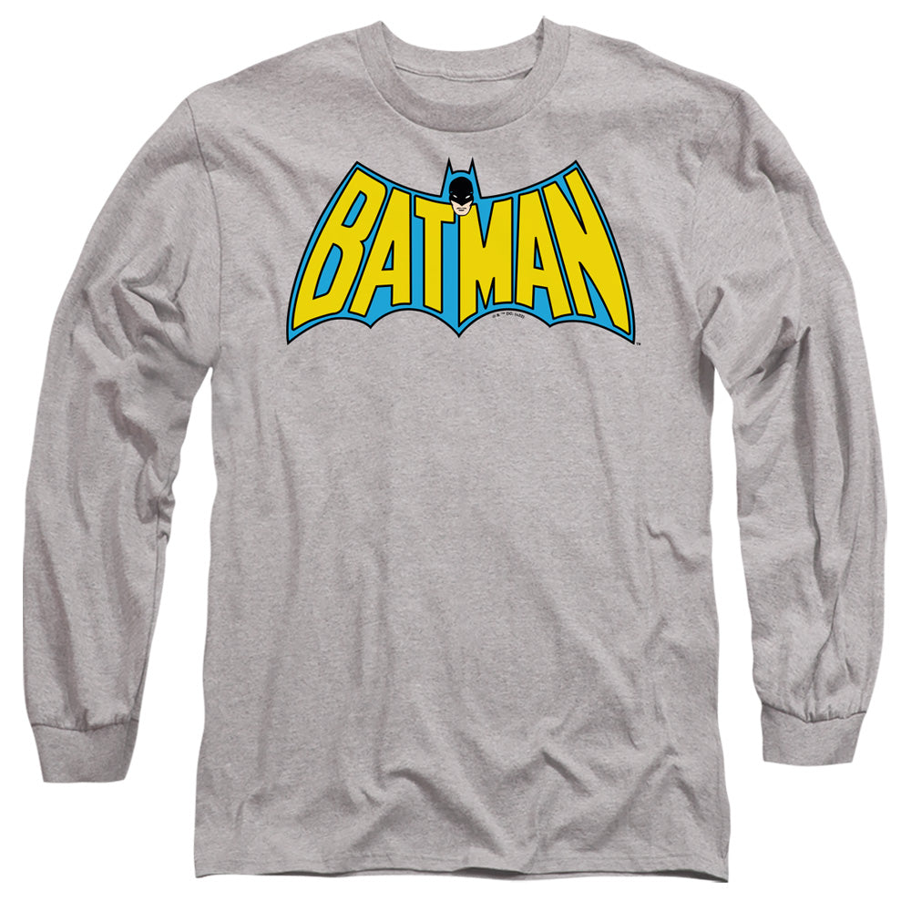 AN OFFCIALLY LICENSED BATMAN WINTAGE BATMAN LOGO MEN'S LONG SLEEVE T-SHIRT ATHLETIC HEATHER