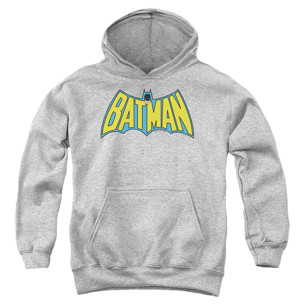 AN OFFCIALLY LICENSED BATMAN WINTAGE BATMAN LOGO YOUTH HOODIE ATHLETIC HEATHER