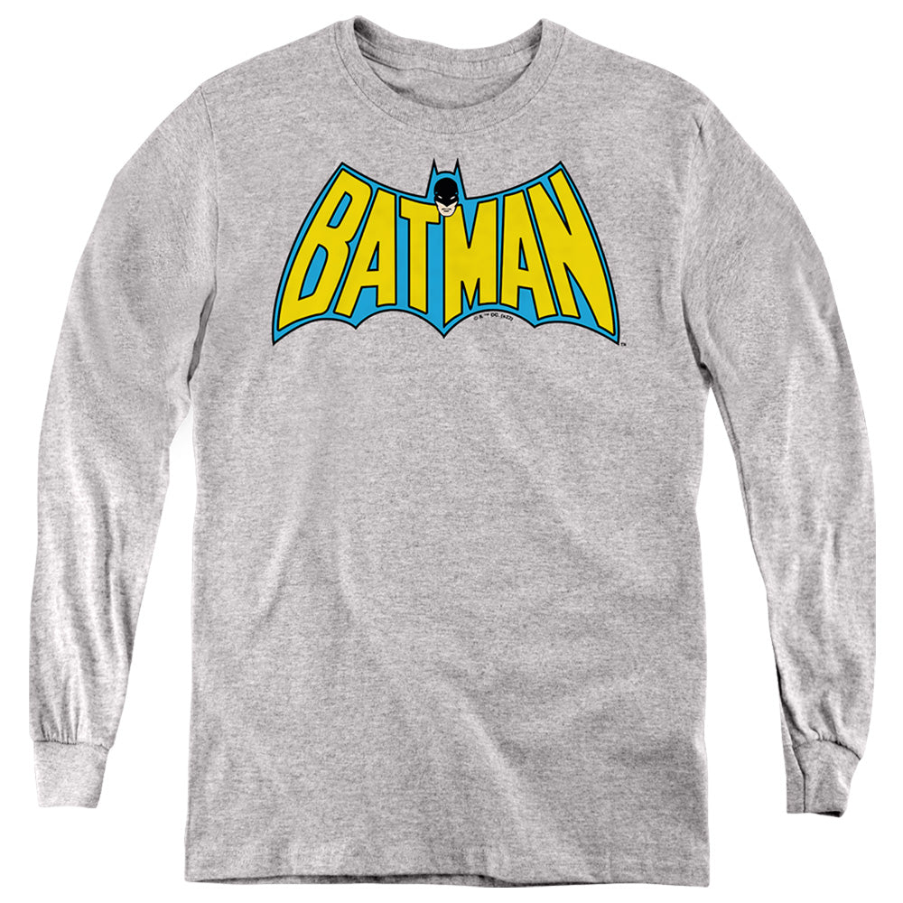 AN OFFCIALLY LICENSED BATMAN WINTAGE BATMAN LOGO YOUTH LONG SLEEVE T-SHIRT ATHLETIC HEATHER