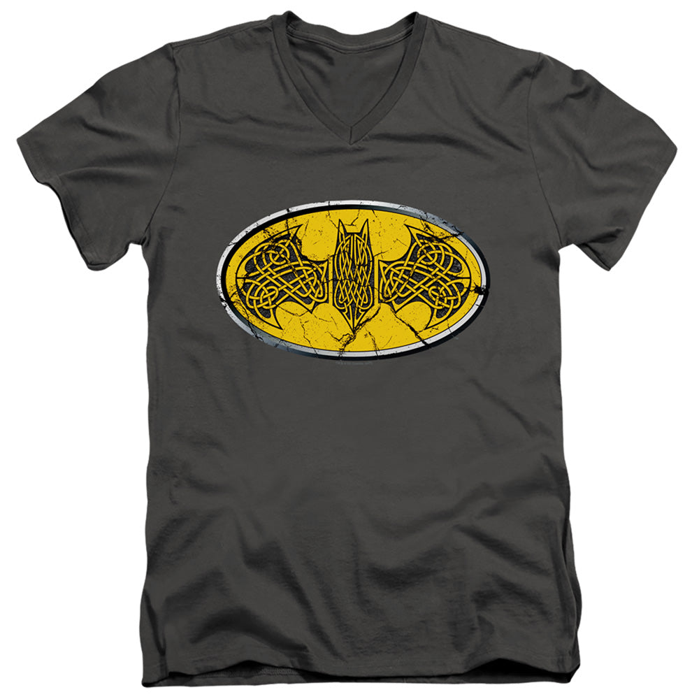 AN OFFCIALLY LICENSED BATMAN CELTIC SHIELD MEN'S V-NECK T-SHIRT CHARCOAL