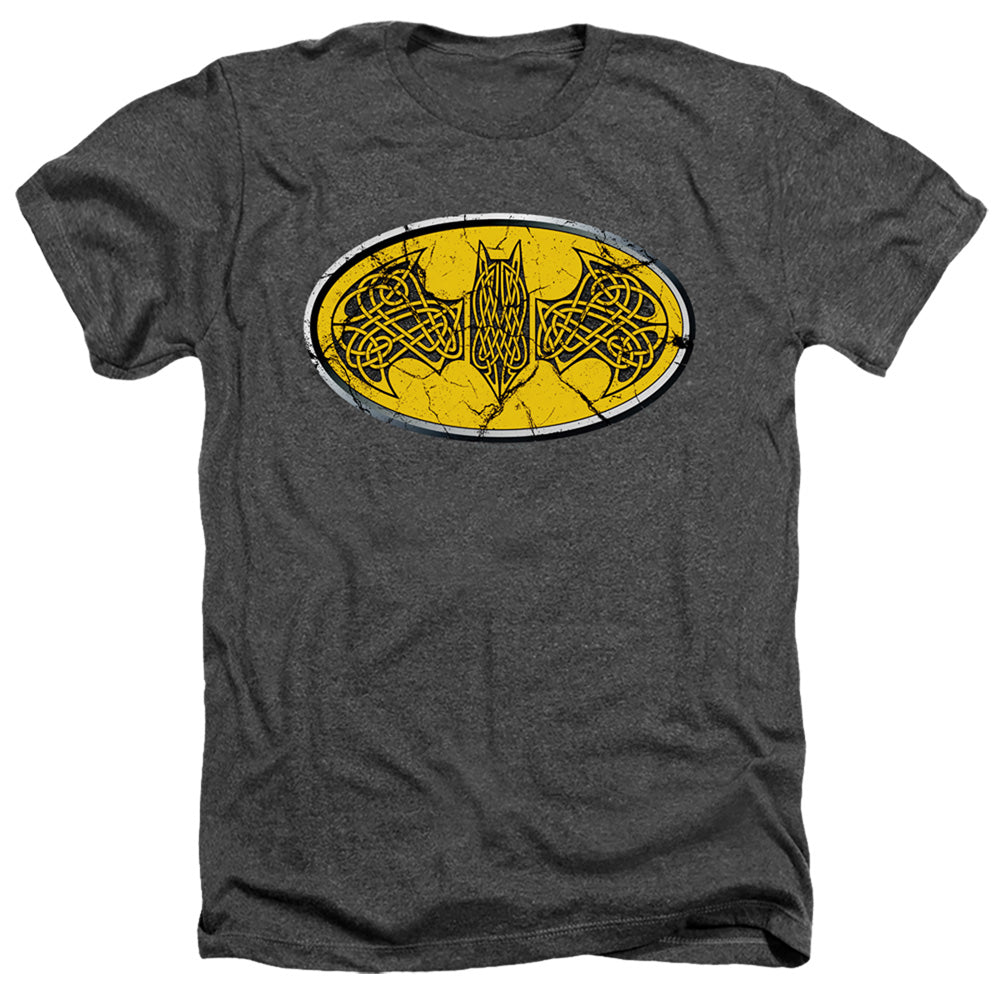 AN OFFCIALLY LICENSED BATMAN CELTIC SHIELD MEN'S HEATHER T-SHIRT CHARCOAL