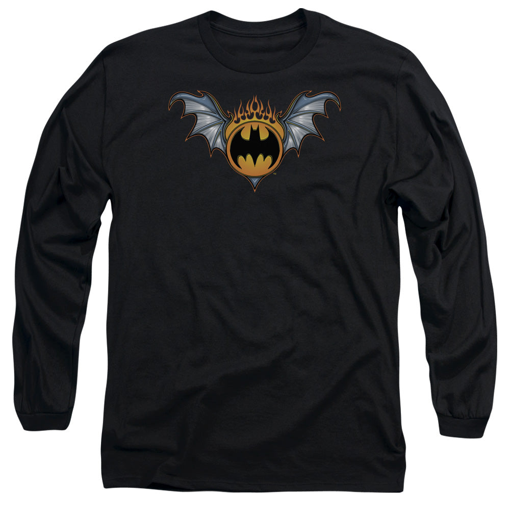 AN OFFCIALLY LICENSED BATMAN BAT WINGS LOGO MEN'S LONG SLEEVE T-SHIRT BLACK