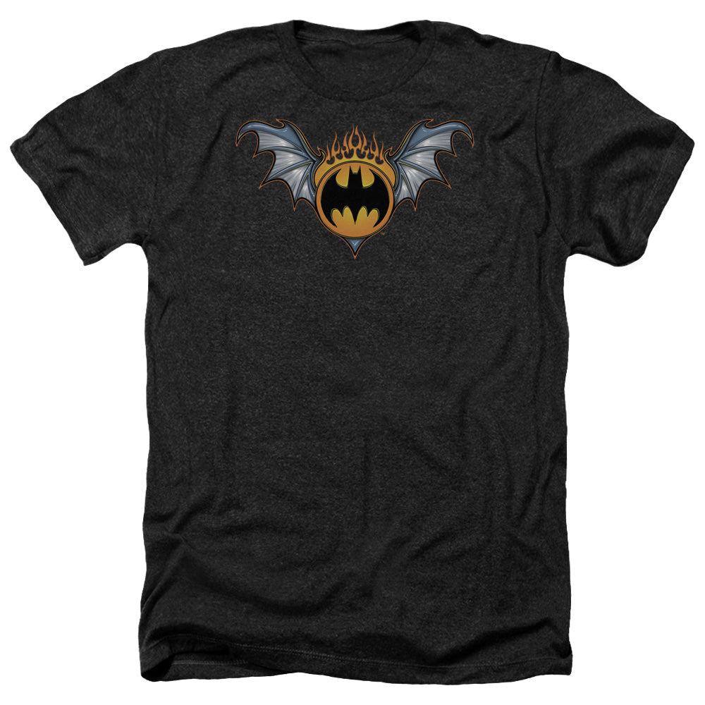 AN OFFCIALLY LICENSED BATMAN BAT WINGS LOGO MEN'S HEATHER T-SHIRT CHARCOAL