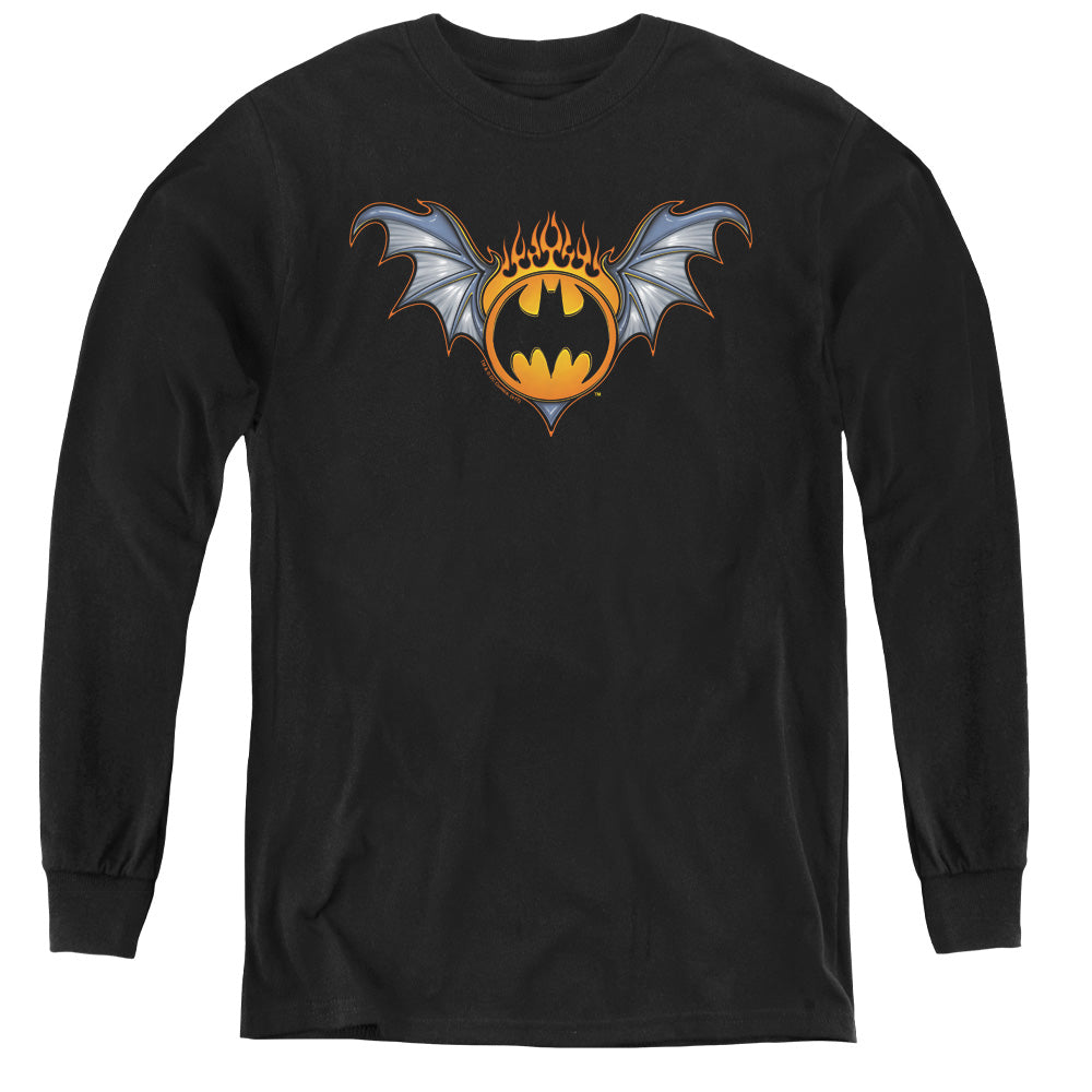 AN OFFCIALLY LICENSED BATMAN BAT WINGS LOGO YOUTH LONG SLEEVE T-SHIRT BLACK
