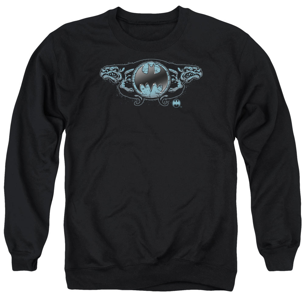 AN OFFCIALLY LICENSED BATMAN TWO GARGOYLES LOGO ADULT UNISEX CREWNECK SWEATSHIRT BLACK