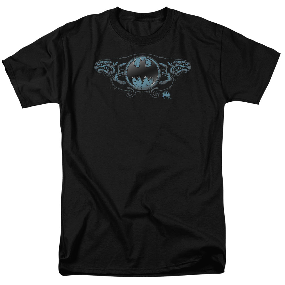 AN OFFCIALLY LICENSED BATMAN TWO GARGOYLES LOGO MEN'S REGULAR FIT T-SHIRT BLACK
