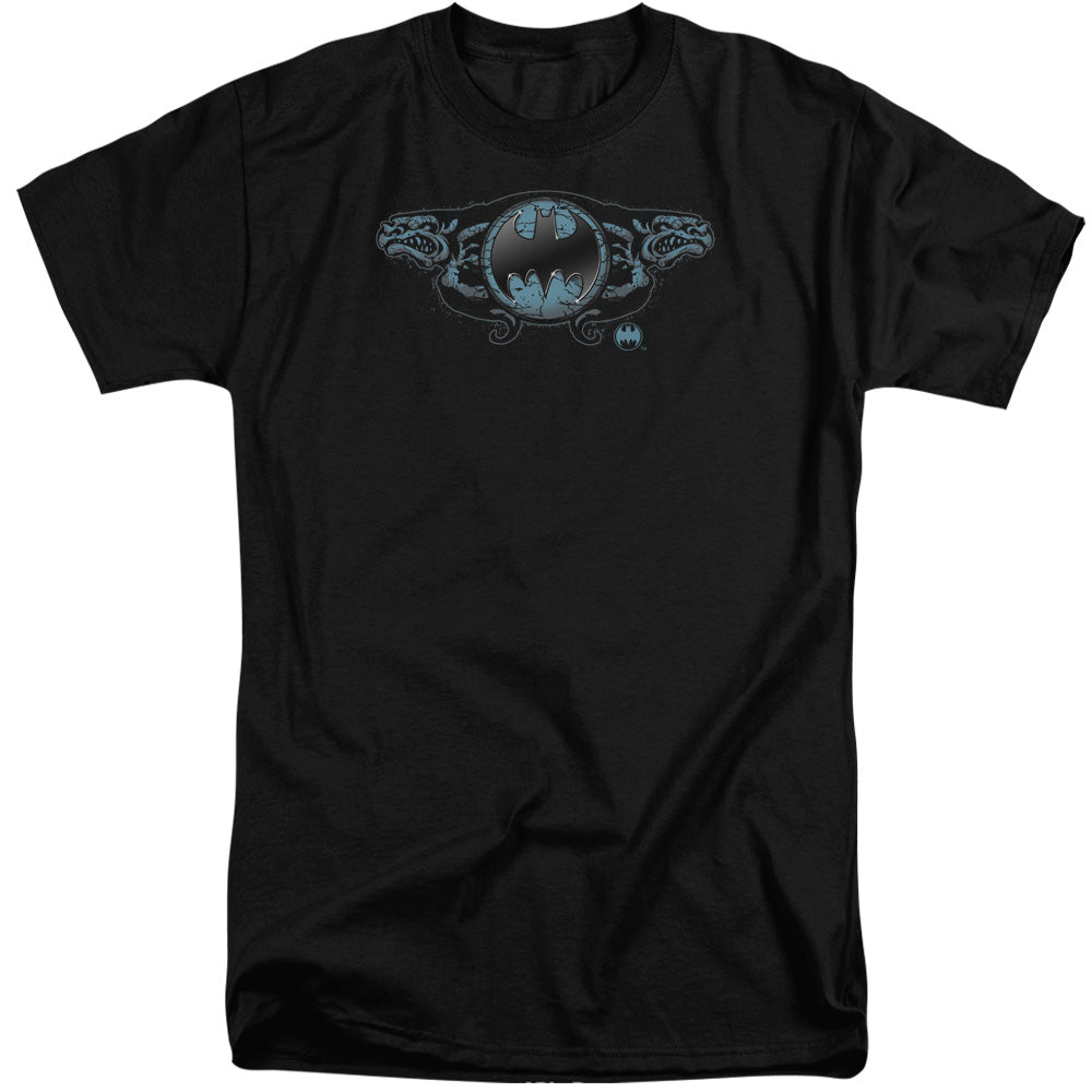AN OFFCIALLY LICENSED BATMAN TWO GARGOYLES LOGO MEN'S TALL FIT T-SHIRT BLACK