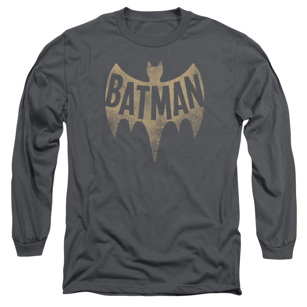 AN OFFCIALLY LICENSED BATMAN CLASSIC TV VINTAGE LOGO MEN'S LONG SLEEVE T-SHIRT CHARCOAL