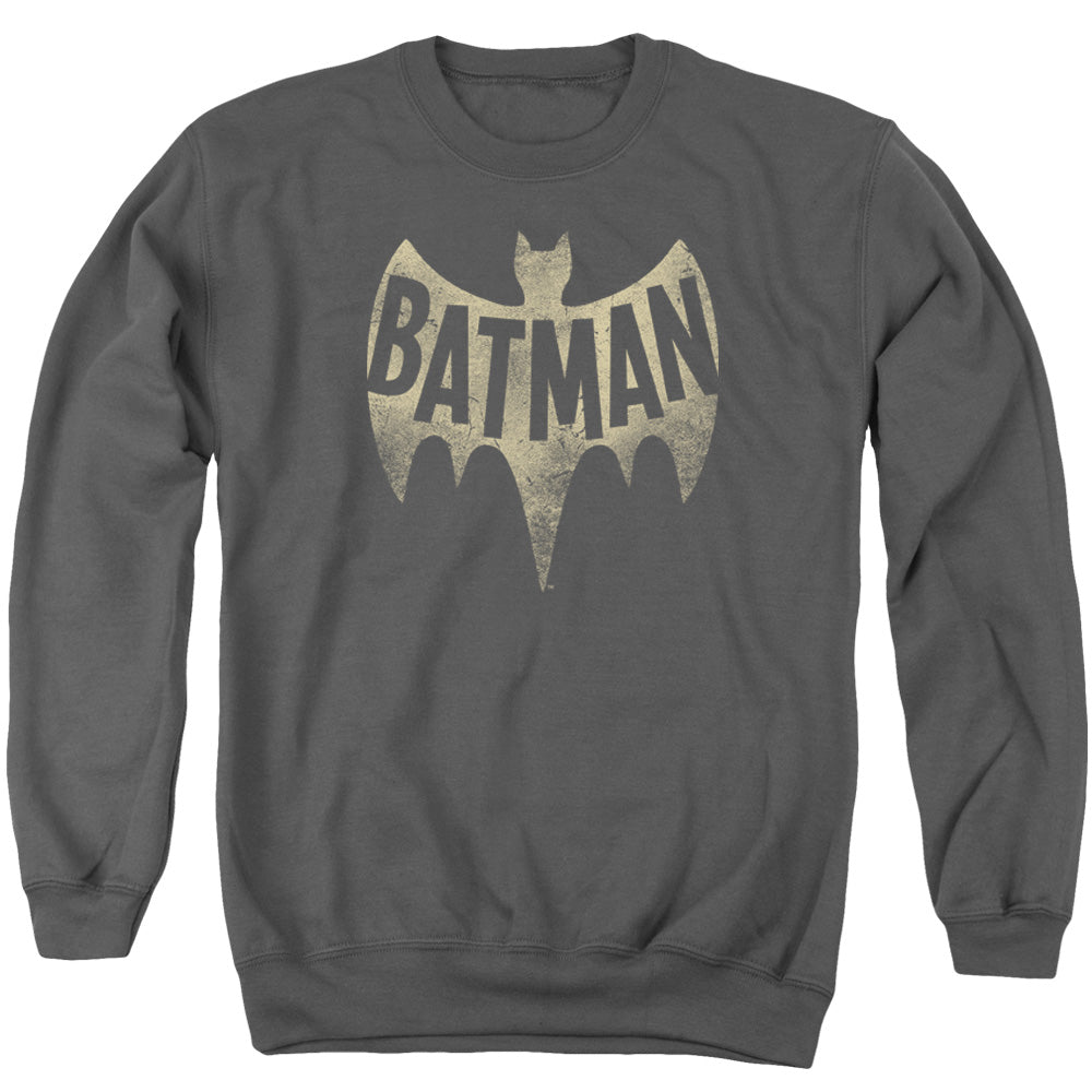 AN OFFCIALLY LICENSED BATMAN CLASSIC TV VINTAGE LOGO ADULT UNISEX CREWNECK SWEATSHIRT CHARCOAL