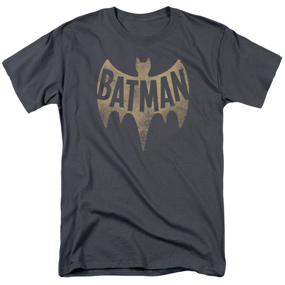 AN OFFCIALLY LICENSED BATMAN CLASSIC TV VINTAGE LOGO MEN'S REGULAR FIT T-SHIRT CHARCOAL