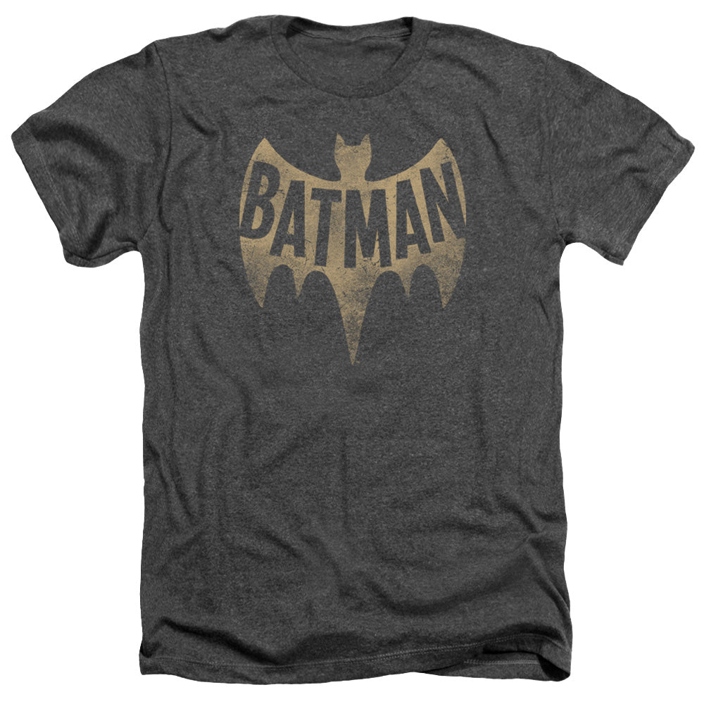 AN OFFCIALLY LICENSED BATMAN CLASSIC TV VINTAGE LOGO MEN'S HEATHER T-SHIRT CHARCOAL