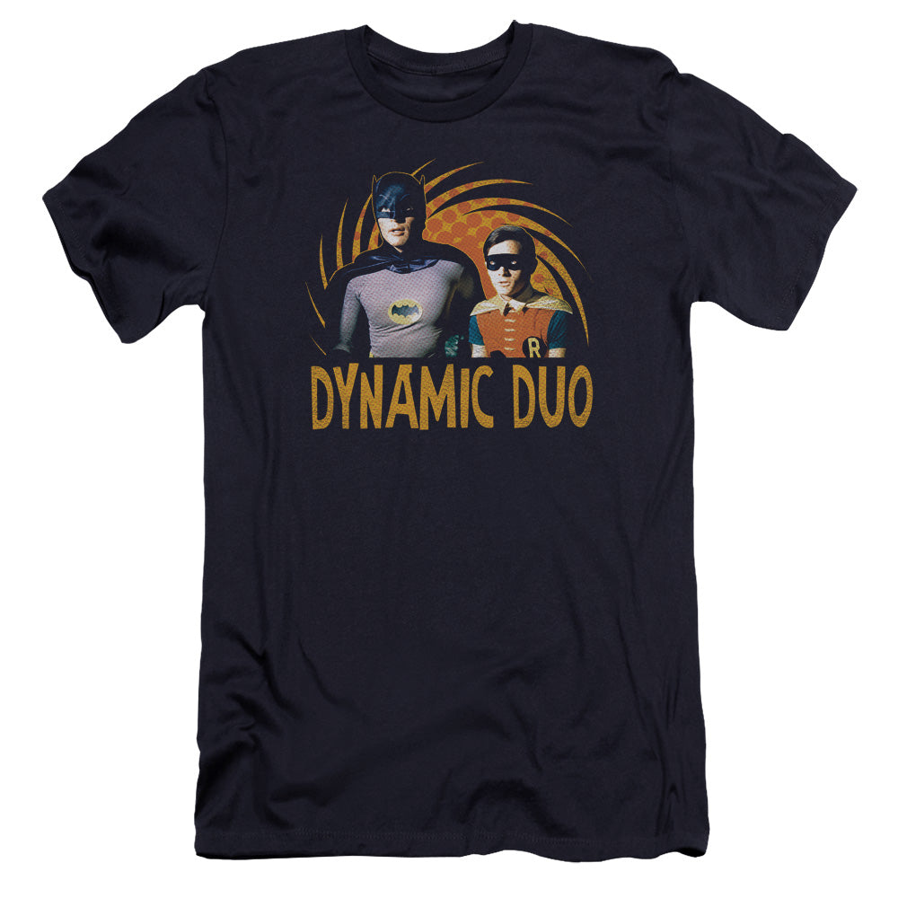AN OFFCIALLY LICENSED BATMAN CLASSIC TV DYNAMIC MEN'S PREMIUM SLIM FIT T-SHIRT NAVY