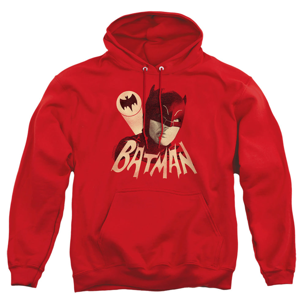 AN OFFCIALLY LICENSED BATMAN CLASSIC TV BAT SIGNAL ADULT UNISEX PULLOVER HOODIE RED